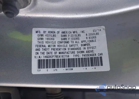2014 Honda Accord Ex from USA, damaged, VIN 1HGCR2F76EA192756